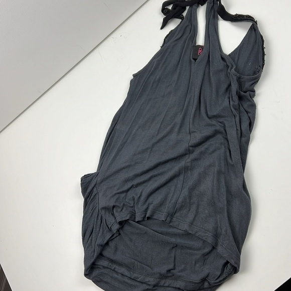 2b bebe charcoal flowy bedazzled rhinestone halter  tank top - Picture 2 of 10